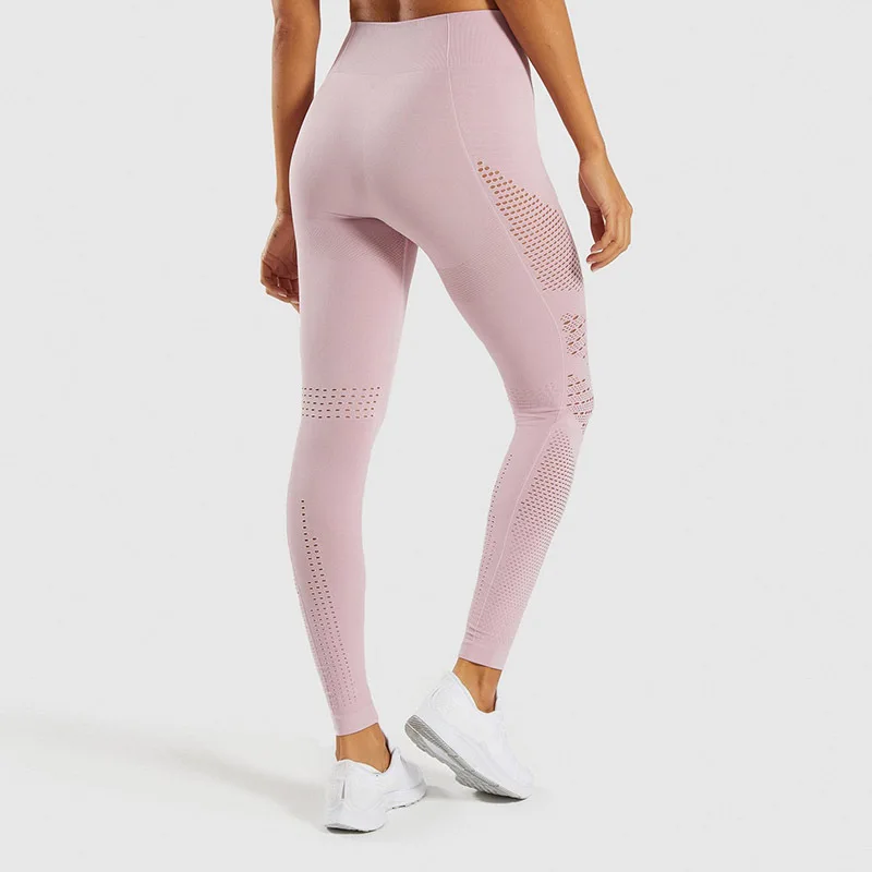 Pink Модные Женские легинсы для фитнеса с высокой талией, бесшовные легинсы, спортивные женские штаны для тренажерного зала, вязаные легинсы для тренировок с эффектом пуш-ап - Цвет: Pink