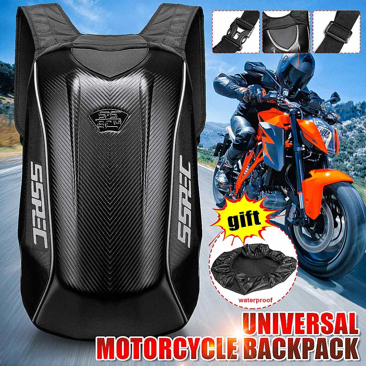 

SSPEC Universal Motorcycle Backpack Motocross Riding Racing Storage Bag Touring Luggage Motorbike Bag Waterproof Carbon Fiber