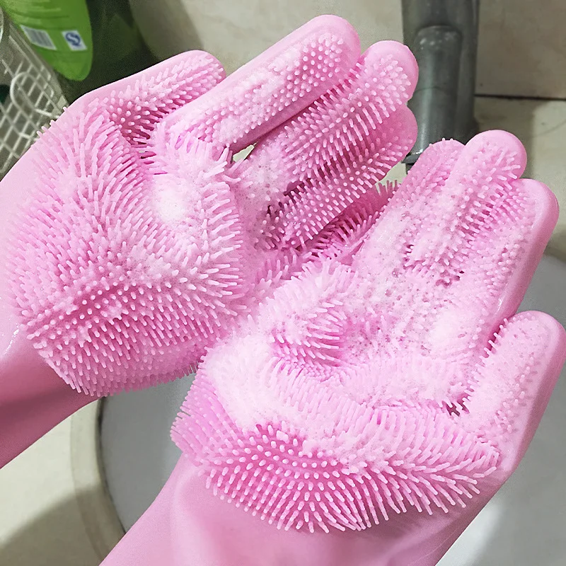 

2pcs Silicone Cleaning Gloves Multifunction Magic Silicone Dish Washing Gloves For Kitchen Household Silicone Washing