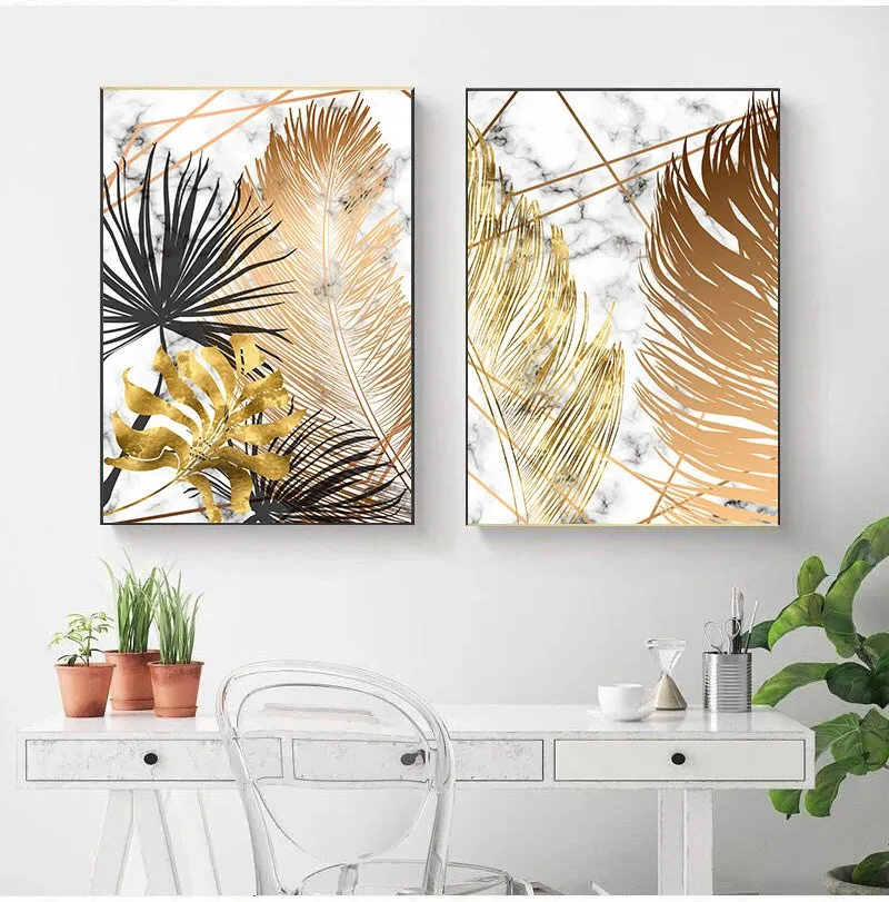 Настенные постеры с рисунком золотых листьев в скандинавском стиле настенные
