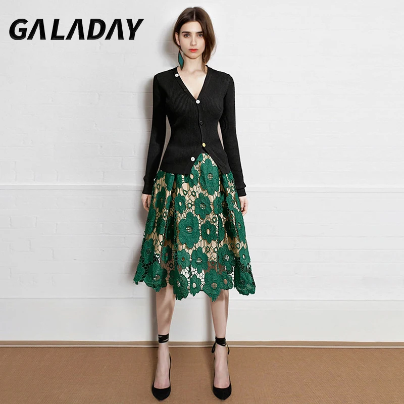 

Galaday Summer Dress 2021 Women Elegant for Women Casual Mid-Length Plus Size High-Waisted Skirt Fashion Lace A-Line Skirt