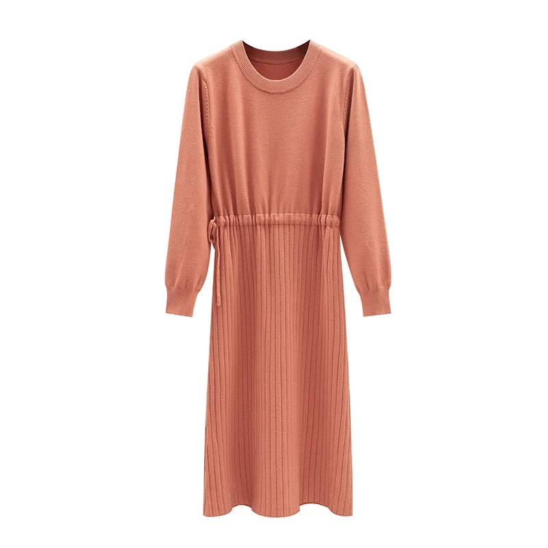 Elegant O-neck Patchwork Autumn Winter Dress Straight Women Sweater Thicken Lace Up Female Jumper Midi Vestidos 2019 |