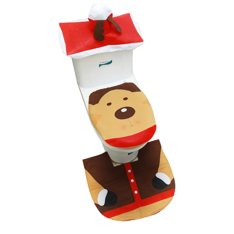 3pcs set christmas santa claus toilet seat cover rug home decoration christmas toilet lid case bathroom mat xmas decorative gift free global shipping