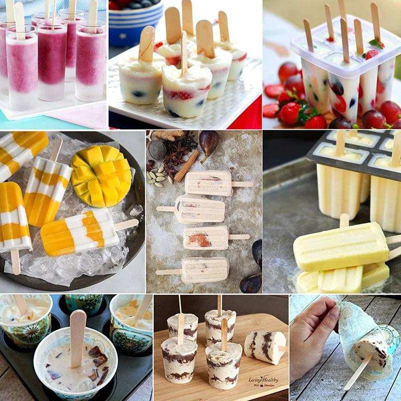HOT 200pcs Wooden Ice Cream Sticks Treat Freezer Pop for Bars 65/93/114/140/150mm NDS | Дом и сад