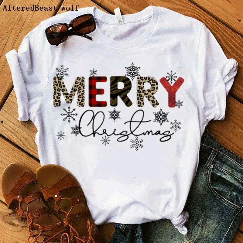 

Dental Squad T Shirt Women Harajuku Leopard Print Letter Short Sleeve Merry Christmas T-shirt Casual Tops Female Summer T-shirt