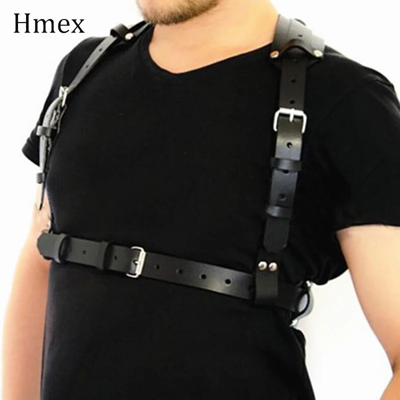 Мужской ремень для бондажа черный из искусственной кожи с регулируемой пряжкой |