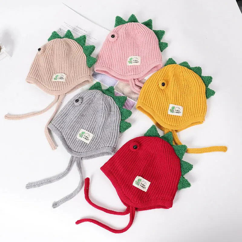 Baby Kids Hat Winter Warm Dinosaur Beanie Cute Cartoon Knitted Skull Cap For Boys Girls 2-8 Years | Аксессуары для одежды
