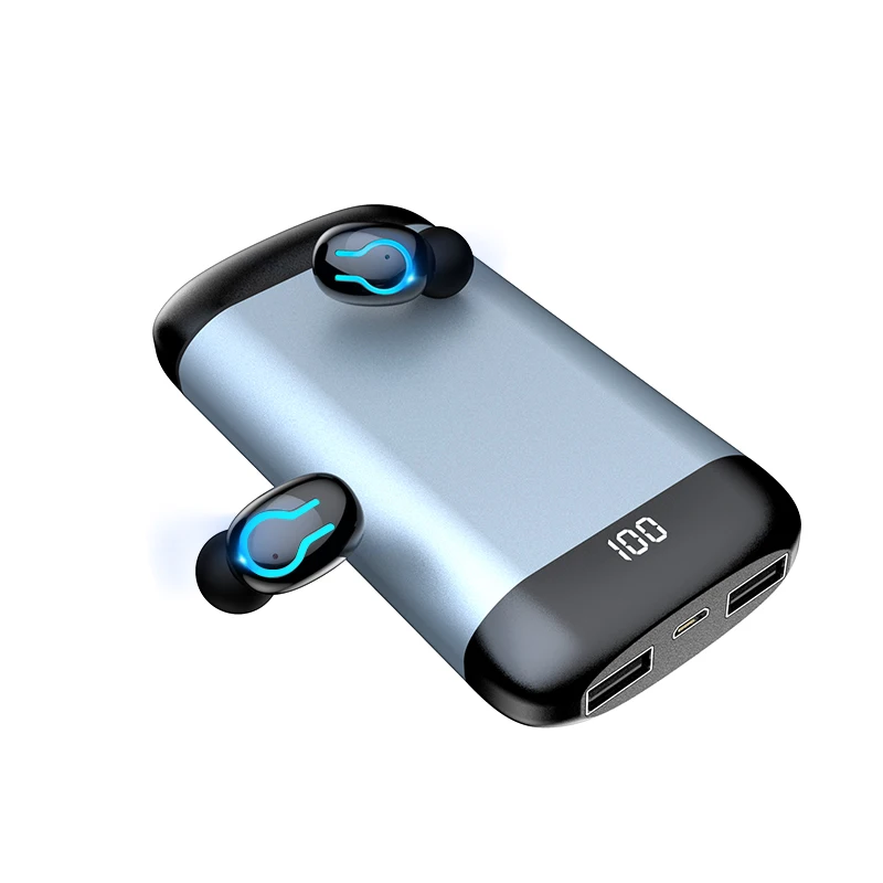 Серый Q66 беспроводные V5.0 Bluetooth наушники HD стерео наушники спортивная водонепроницаемая гарнитура с двойным микрофоном и 6000 мАч чехол для зарядки аккумулятора - Цвет: Серый