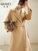 double sided cashmere coat womens medium length 2021 new high end wool autumn and winter slim camel wool coat