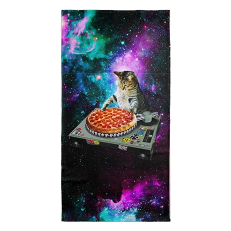 

Funny room DJ Cat Pizza Microfoam Beach towel News Galaxy Space Kitchen Shower Bath towels Cats Pet birthday present