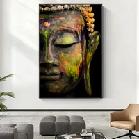 religious wall art picture canvas painting vivid lord buddha face on canvas modern home decorative poster and print for interior