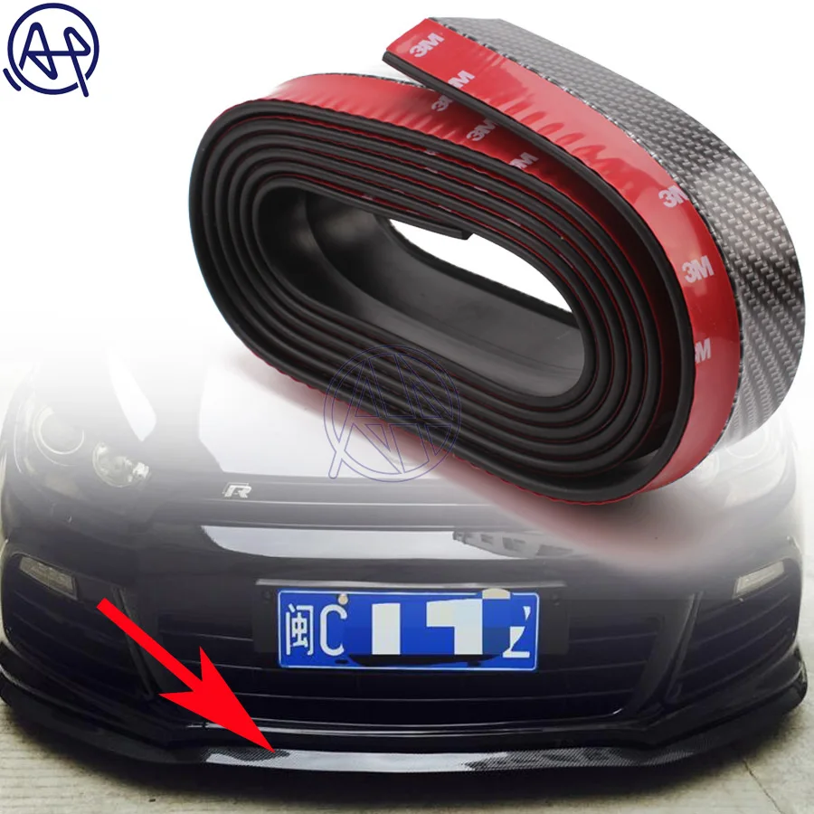 

2.5m/8.2ft Universal Car Carbon Fiber/Black Bmper Strip Rubber 65mm Width Exterior Front Bumper Lip Kit Car Lip Skirt Protector