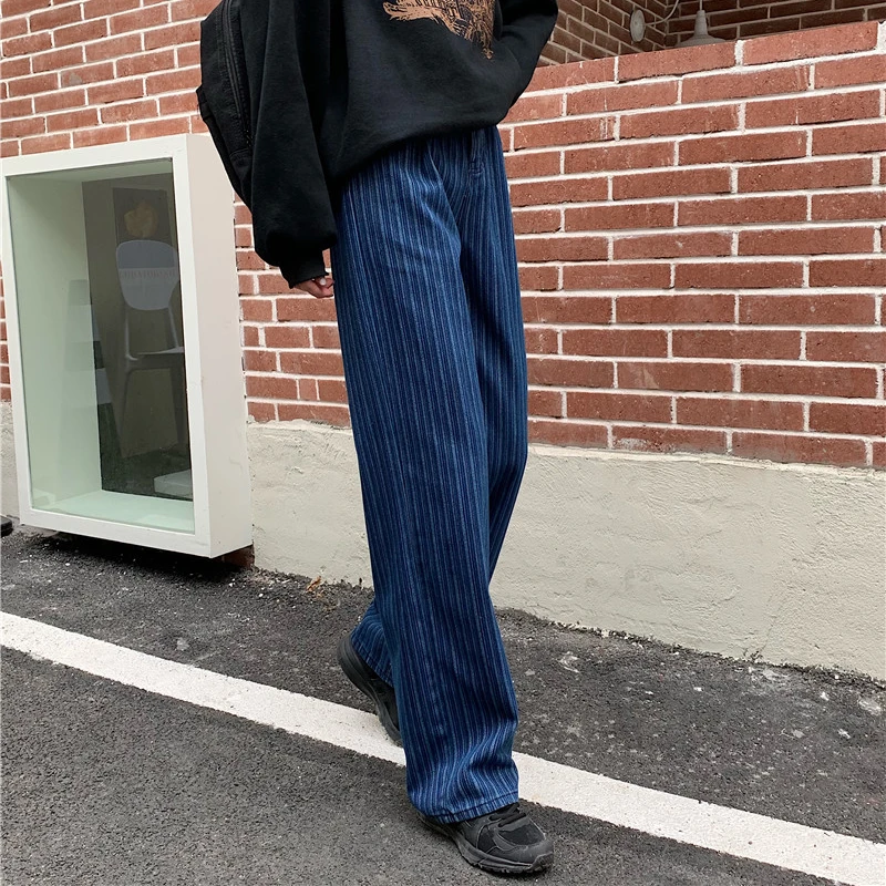 

Women Vintage Striped Jeans Wide Leg High Waist Denim Trousers Female Pants Casual Chic Jeans