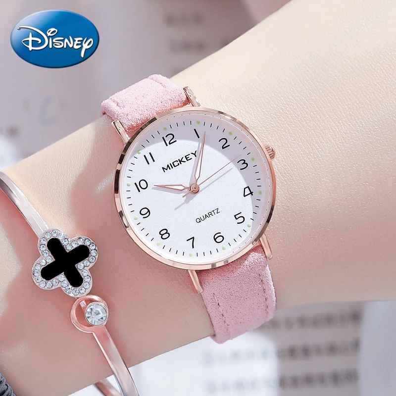 Genuine Disney Amazing Women Fashion Watches Luxury Lady Leather Strap Wristwatch Pink Girl Beautiful Clock Young Female Hour