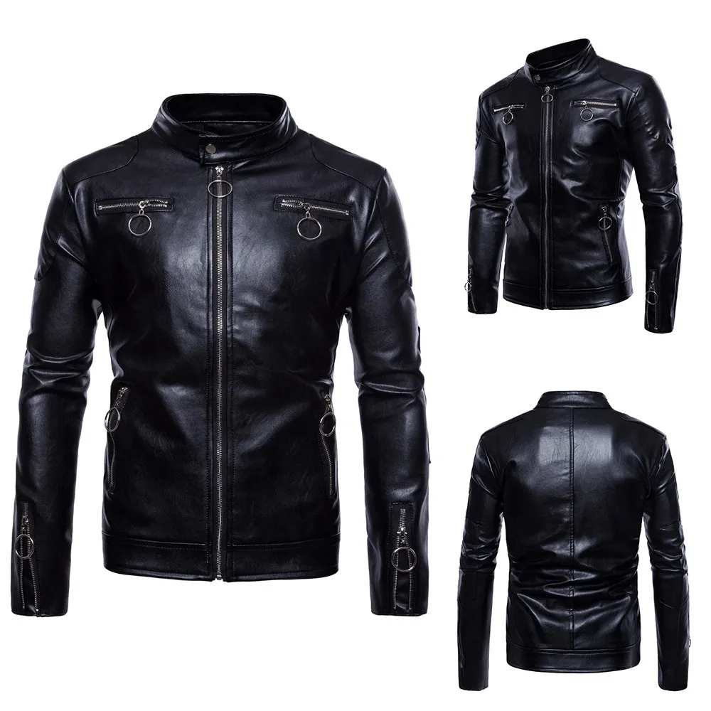 

Men's Black Jackets MotorcycleStand Collar Coats Sim Fit Full Zipper Cardigan Leather Simple Comfy Slim Jacket Coats