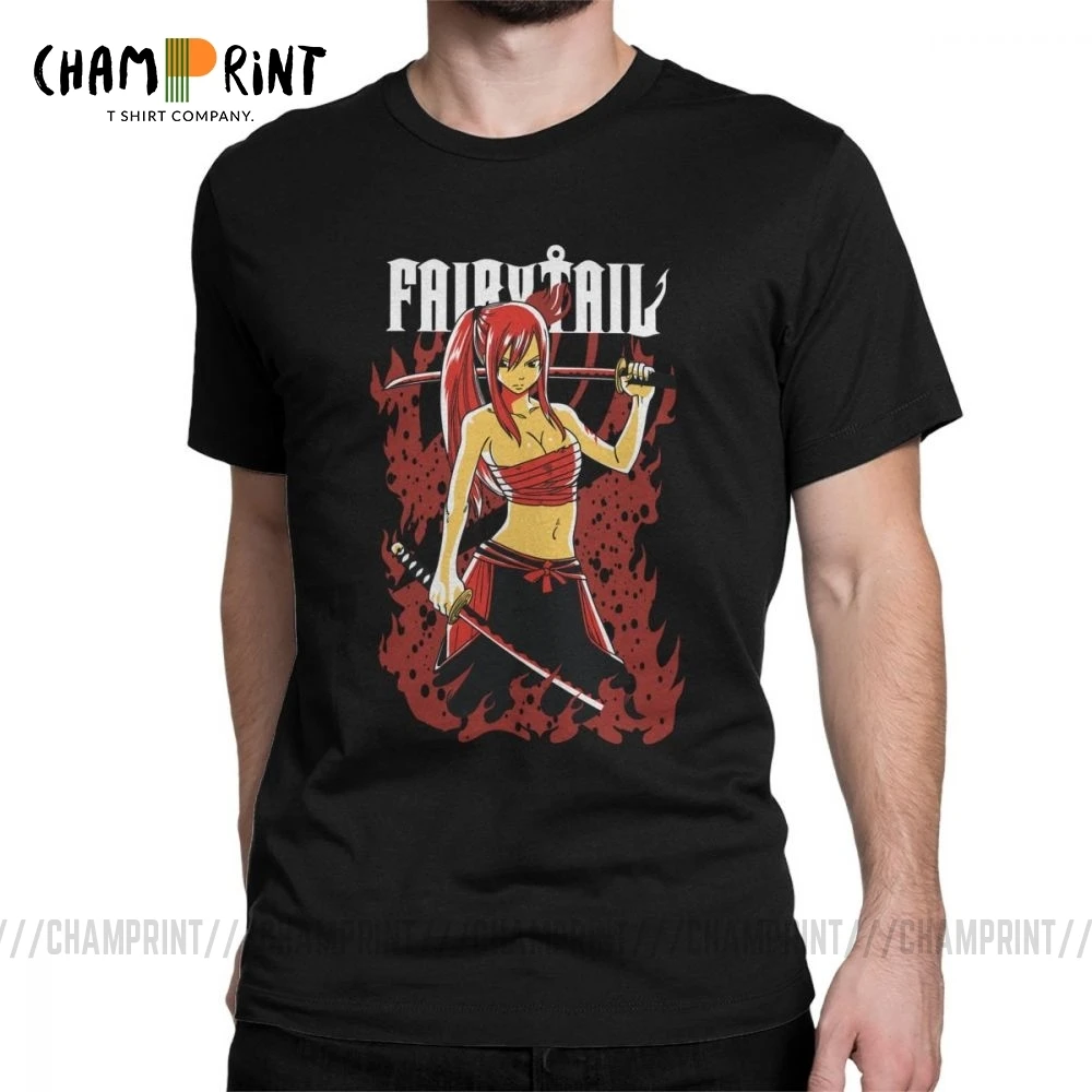 Футболка Erza Scarlet Fairy Tail мужские хлопковые футболки новинка футболка с круглым