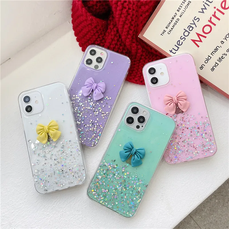 

Cute 3D Bowknot Glitter Soft Shell Protective Cover Phone Case Coque For XiaoMi Poco X3 11 10T Pro For RedMi Note 10 9 9s 8 8T 7