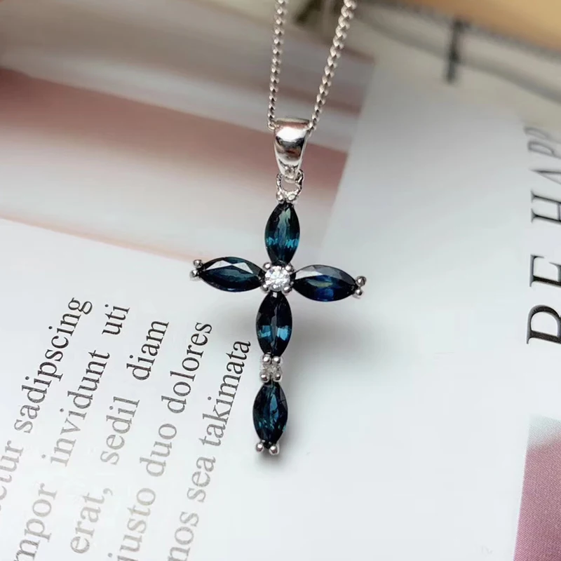 Женский серебряный кулон в виде креста с сапфиром 925 пробы 5 шт. Серебряный