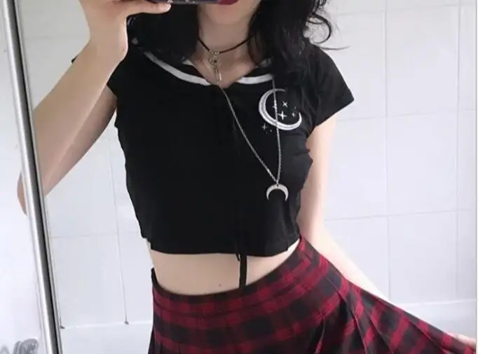 Женская футболка с коротким рукавом летняя и осенняя готическая Черная в стиле