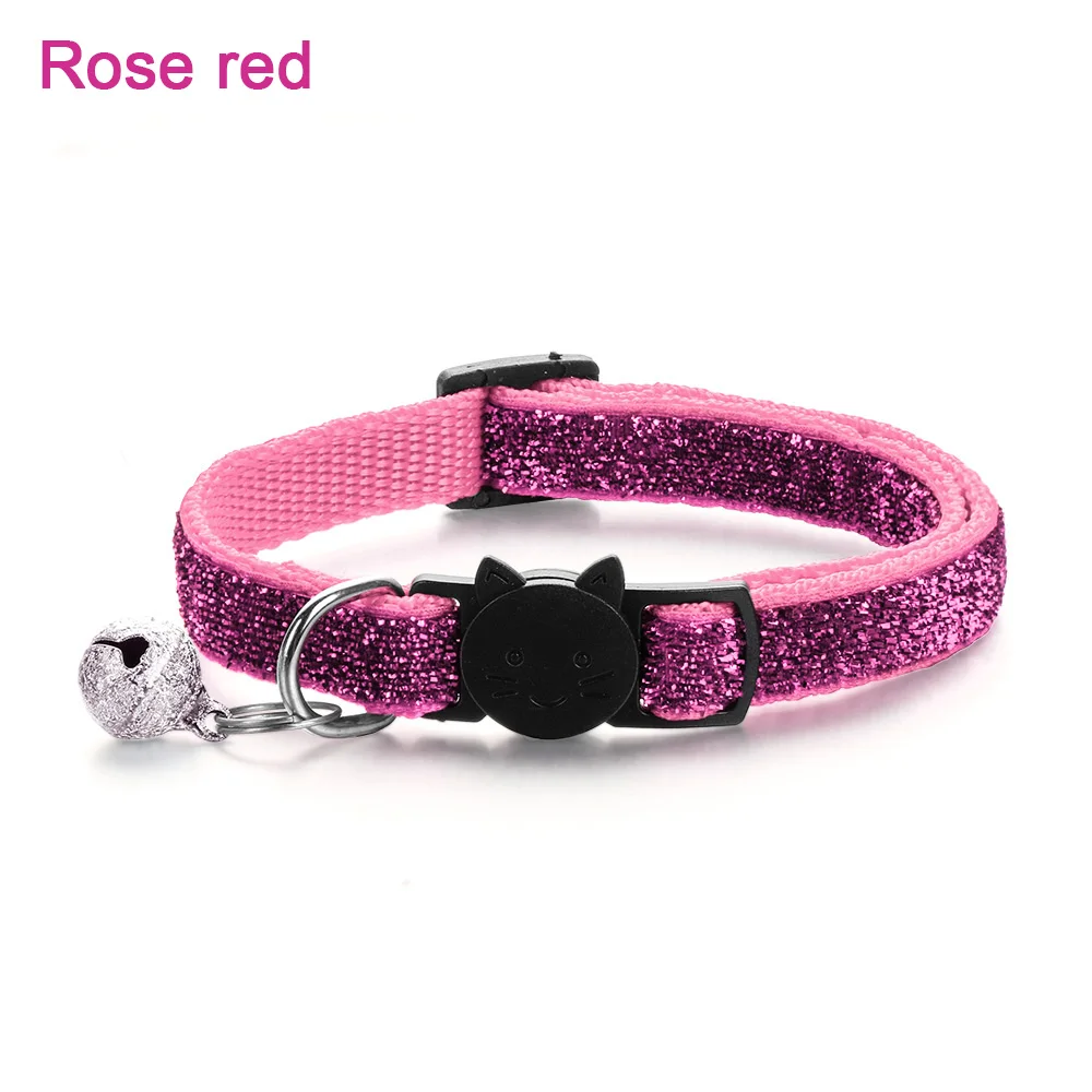 Rose 1 шт. ошейник для кошек с колокольчиком модный регулируемый безопасный Повседневный ошейник для щенков с блестками аксессуары для домашних животных с блестками - Цвет: Rose