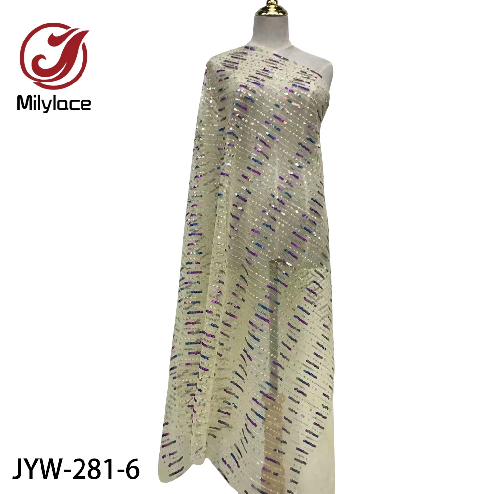 

African Shiny Sequin Lace Fabric 2020 High Quality Lace French Tulle Lace Fabric Nigerian Lace Fabrics for Wedding JYW-281