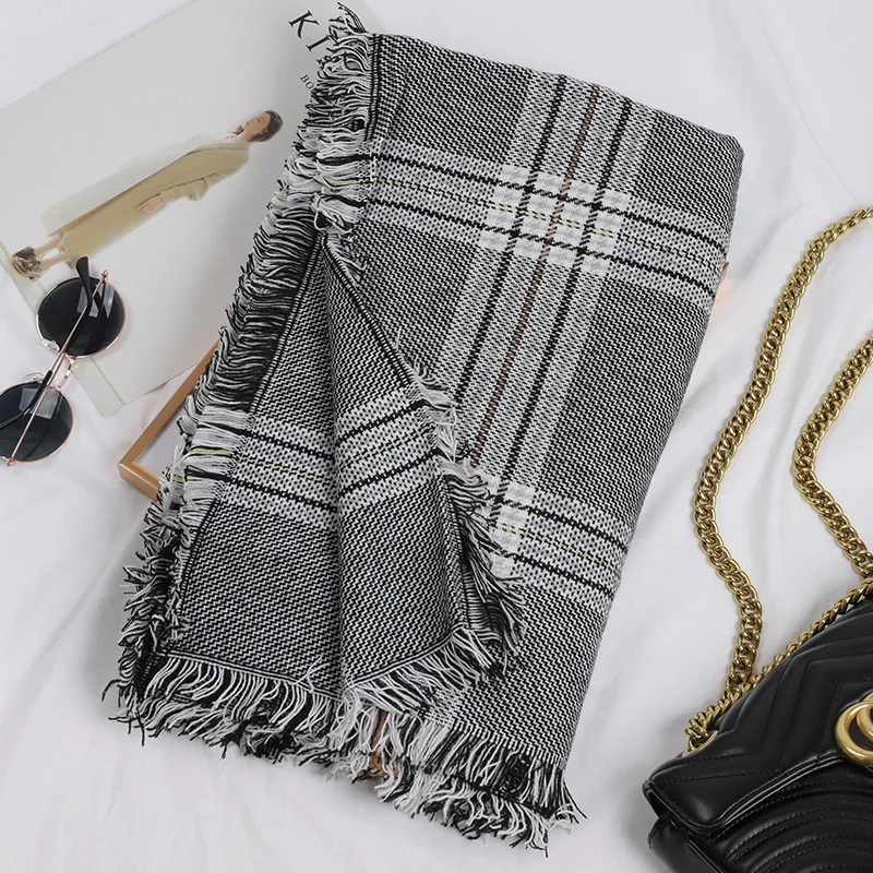 

2020 New Fashion Cashmere Women Plaid Scarf Winter Warm Shawl And Wrap Bandana Pashmina Long Tassel Female Foulard