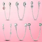 Женская серебряная Защитная цепочка, серебряные бусины-шармы с ремешком в форме сердца, подходят для изготовления оригинальных браслетов Pandora, ювелирных изделий