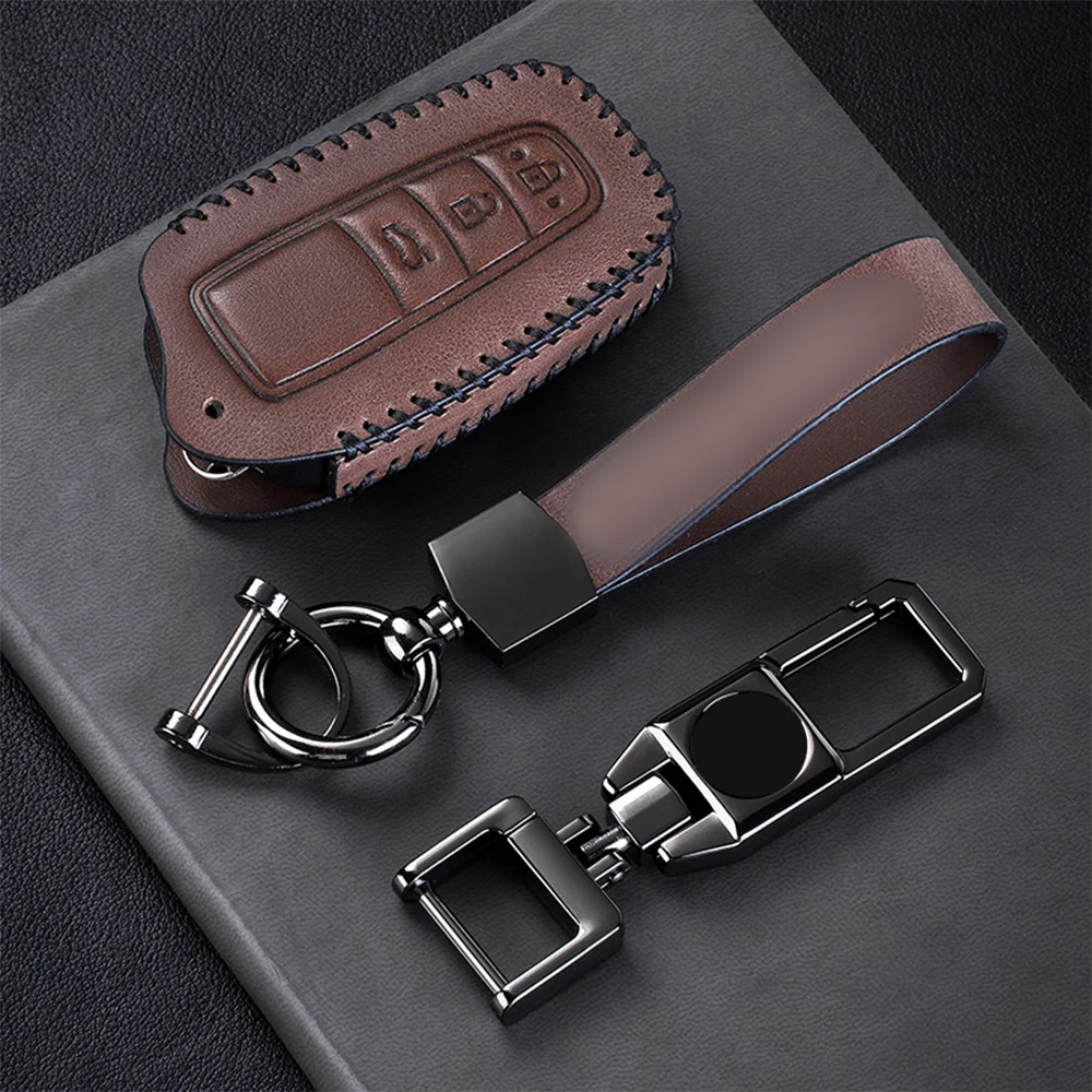 

Кожаный чехол для автомобильного ключа с верхним слоем, чехол для ключа с дистанционным управлением, кожаный чехол для 2018-2020 Toyota RAV4 Camry Avalon ...