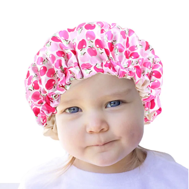 

New Satin Sleep Bonnet For Kids Flower Print Silky Cap Double layer Comfortable Hats Children Headwrap Turban Cute Baby Turban