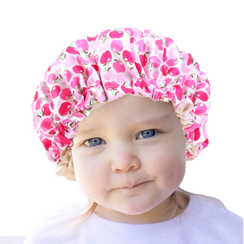 Новинка атласная яркая детская шелковая шапка с цветочным принтом двухслойные