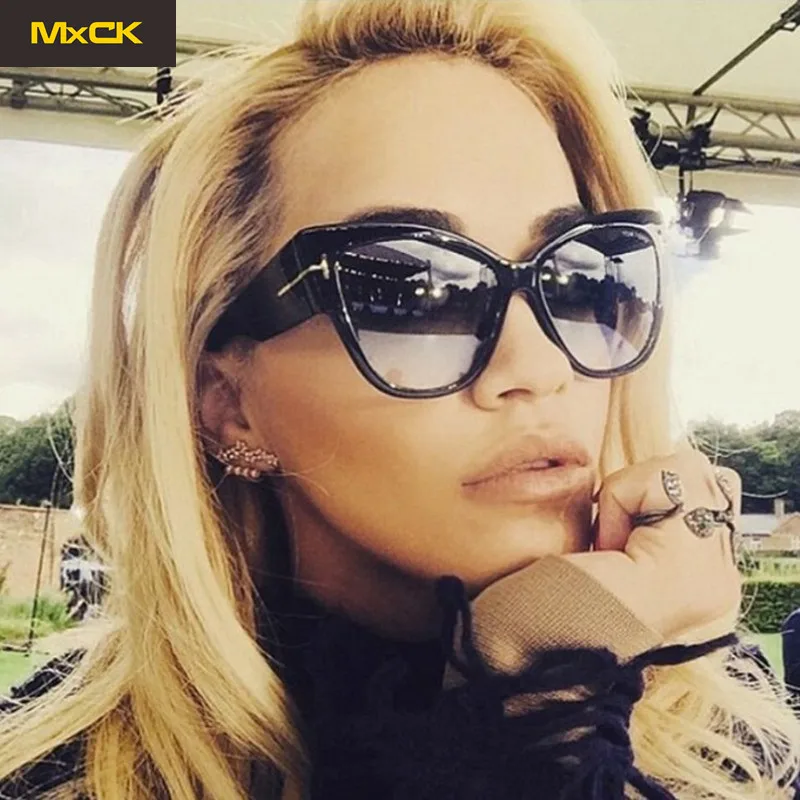 MxCK Брендовое большое зеркало в рамке кошачий глаз солнцезащитные очки женские брендовые дизайнерские градиентные линзы Высокое качество солнцезащитные очки