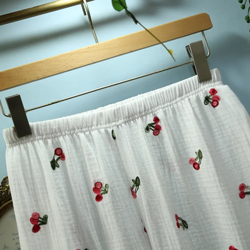 

New Style Pure Cotton Pajamas Women Spring Cute Casual Pajamas Suit Cotton Comfortable Round Neck Embroidered Home Service