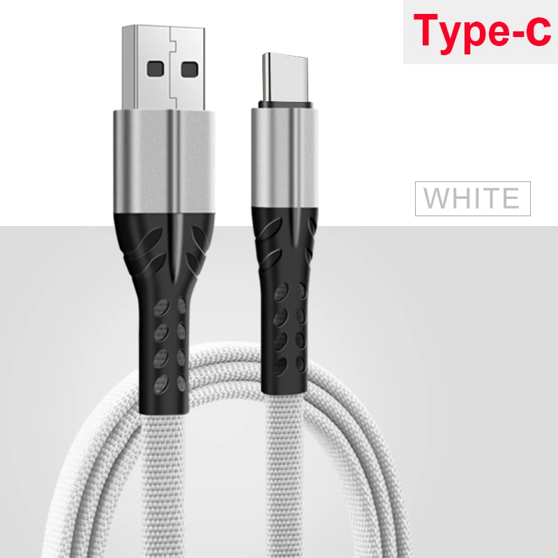 Silver For Type C Кабель usb type C а, кабель для быстрой зарядки, тканый нейлоновый кабель для мобильных телефонов, зарядное устройство для iPhone, Micro usb type-C, передача данных - Цвет: Silver For Type C
