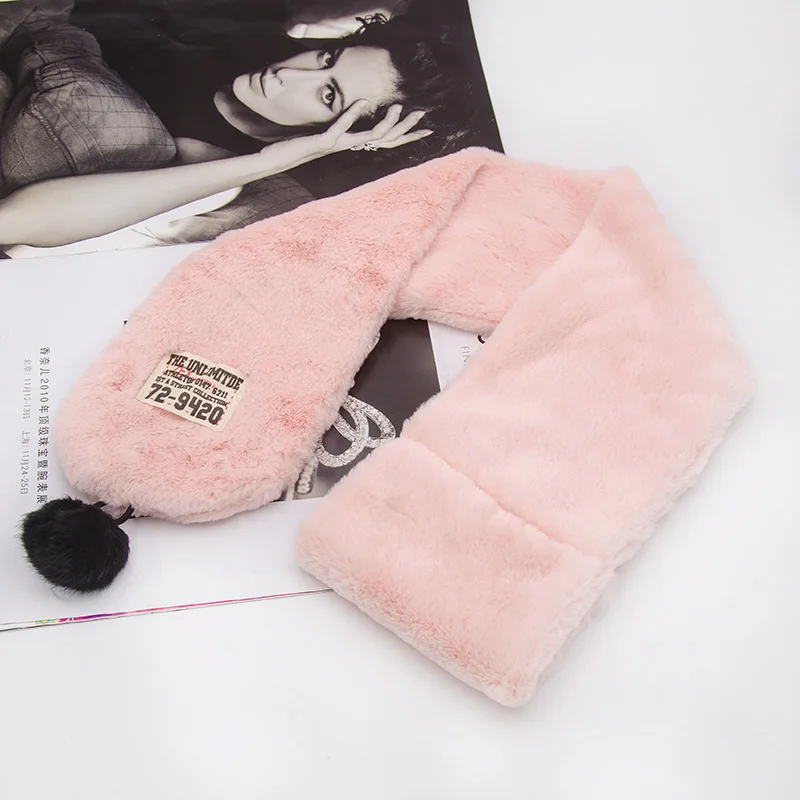 

Winter Scarf Female Rabbit Fur Plush Scarf Neck Thick Warm Soft Faux Fur Children Scarves Christmas Gift Fashion
