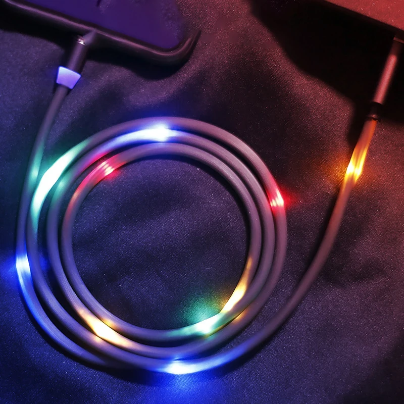 TwinklingFast Charging LED Flowing Light Luminous Magnetic USB Cable for iPhone Huawei Samsung USB Type C Cable & Micro USB Phon images - 6