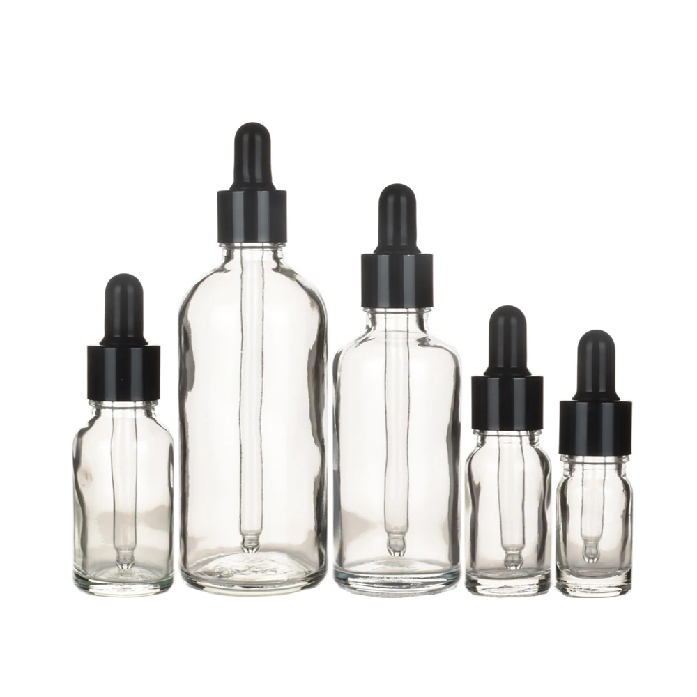 

10pcs/lot 5ml to 100ml lab clear round glass Refined oil bottle with glass droppers for school experiment