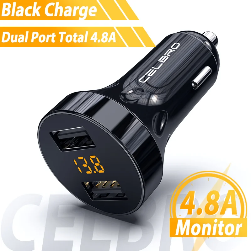 black 4.8a with led Автомобильное зарядное устройство с двумя Usb, 30 Вт, быстрая зарядка 3,0, 2 порта, зарядное устройство s Qc3.0, светодиодный дисплей, автомобильное зарядное устройство, автомобильное Usb быстрое зарядное устройство для samsung Xiaomi - Тип штекера: black 4.8a with led