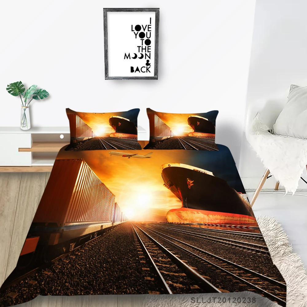 

3D Railway Bed Set Aircraft Fashion Cool Duvet Cover Dusk King Queen Full Twin Single Double Train Bedding Set For Boys