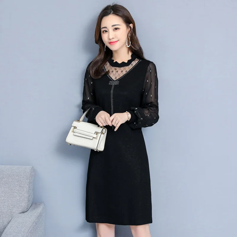 Новое модное весенне осеннее леопардовое платье с длинными рукавами женское