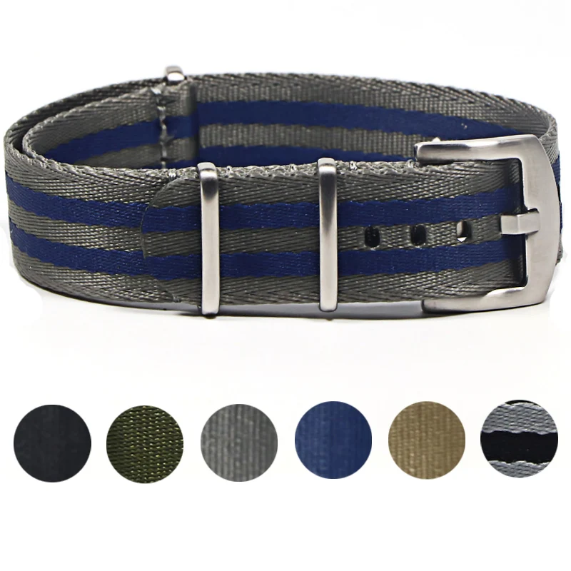 Ремешок нейлоновый для наручных часов серый браслет в стиле Джеймс Бонд 20 мм 22