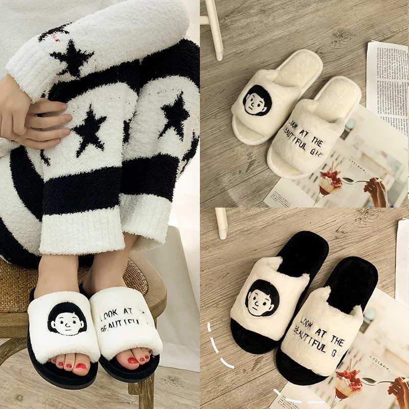 

2021 Women Slippers Furry Fluffy Flat Shoes Winter Home Slippers Fashion Comfortable Unisex Thick Fur Slides Sandal buty damskie