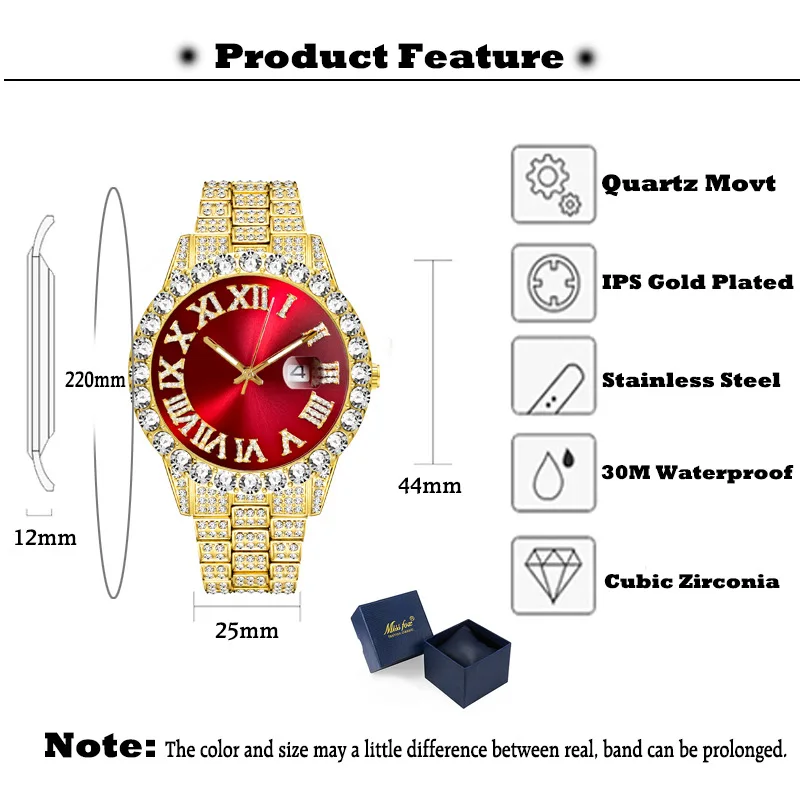 

European and American hot models men's personality hip-hop style big water ghost Roman diamond-studded British watch men