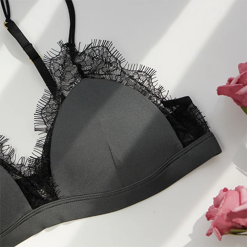 free shipping  bra and panty set  lingerie underwear lenceria sexy lace bra girl Wireless bralette biquini eyelash