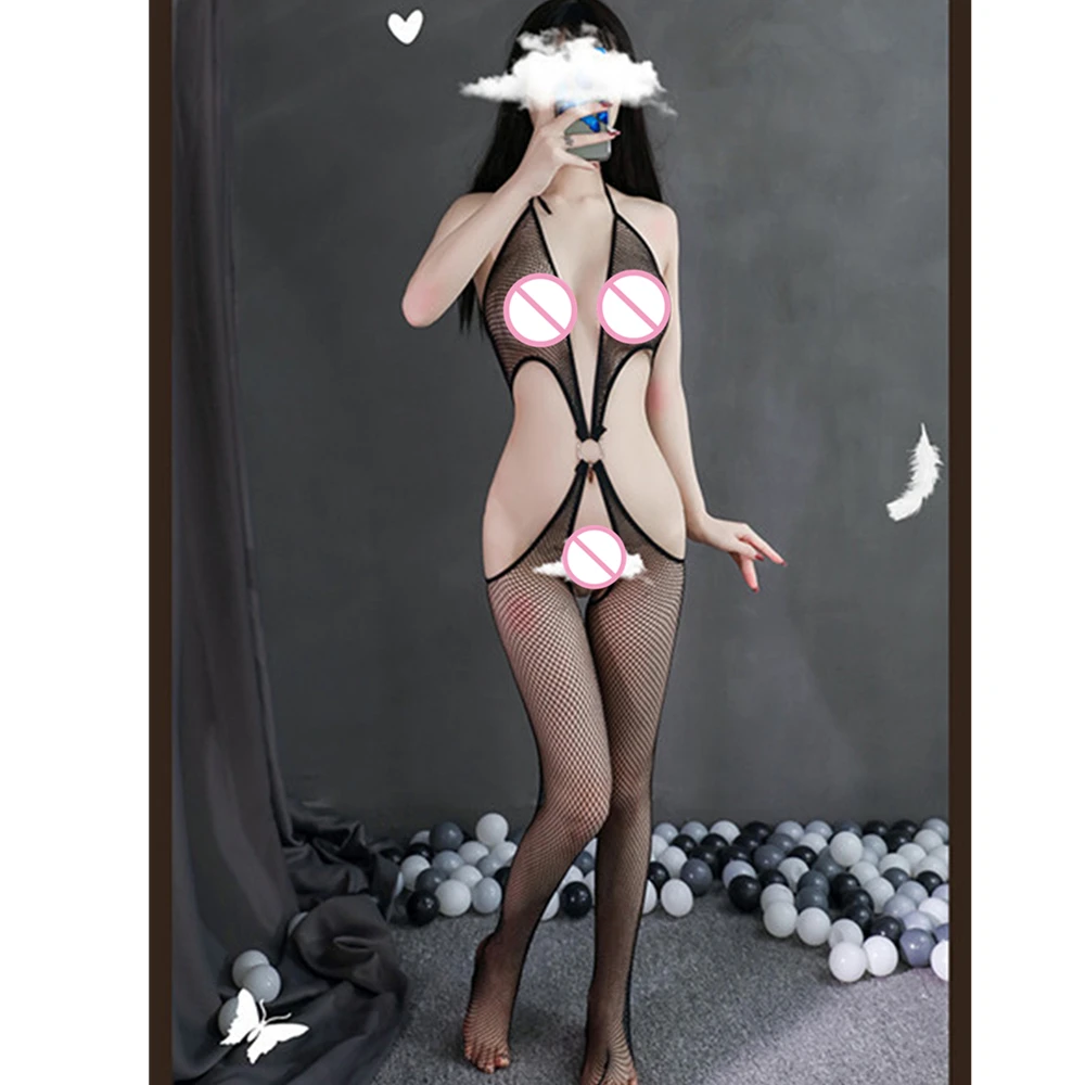 Сексуальный черный боди-комбинезон на шею с открытым вырезом для груди, с открытой промежностью, эластичной спинкой и без спины, нижнее белье для клубов.