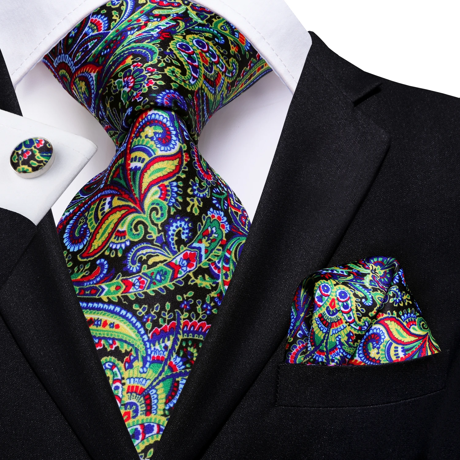 

Hi-Tie New Design Green Floral Men's Tie 100% Silk Hanky Cufflinks Tie Set Ties For Men's Business Wedding Party Gravatas