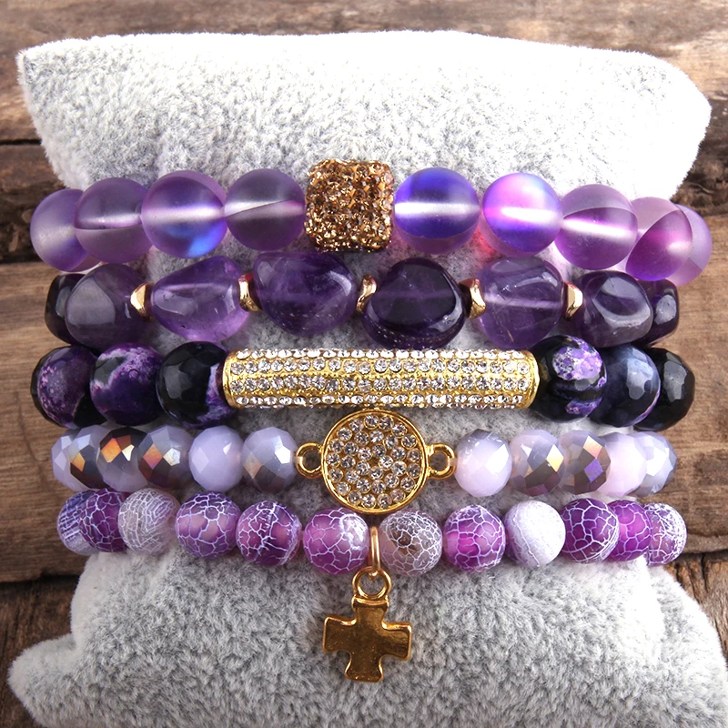 Комплект женских браслетов из натурального камня 5 шт. | Украшения и аксессуары