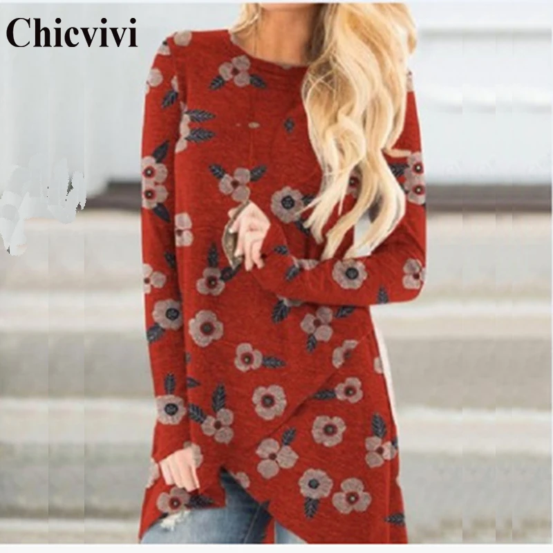

Elegant Floral Print Women T Shirts Full Sleeve Asymmetrical Autumn T-shirt Plus Size Casual Woman Tops 2020 New Fashion 5XL