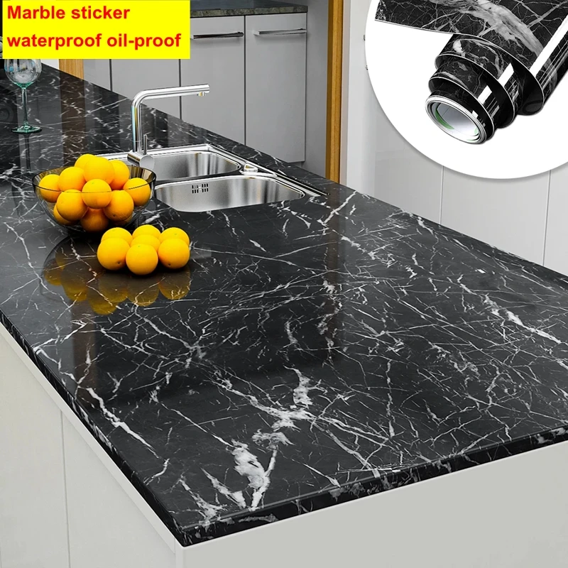 

White Modern Kitchen Marble Removable Stickers Waterproof Anti Mildew Classic Marble Wall Stickers Protect Desktop PVC Stickers