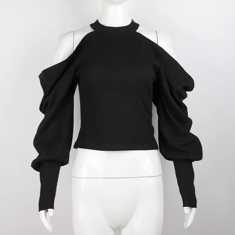 Топ женский трикотажный с открытыми плечами со спущенными рукавами футболка