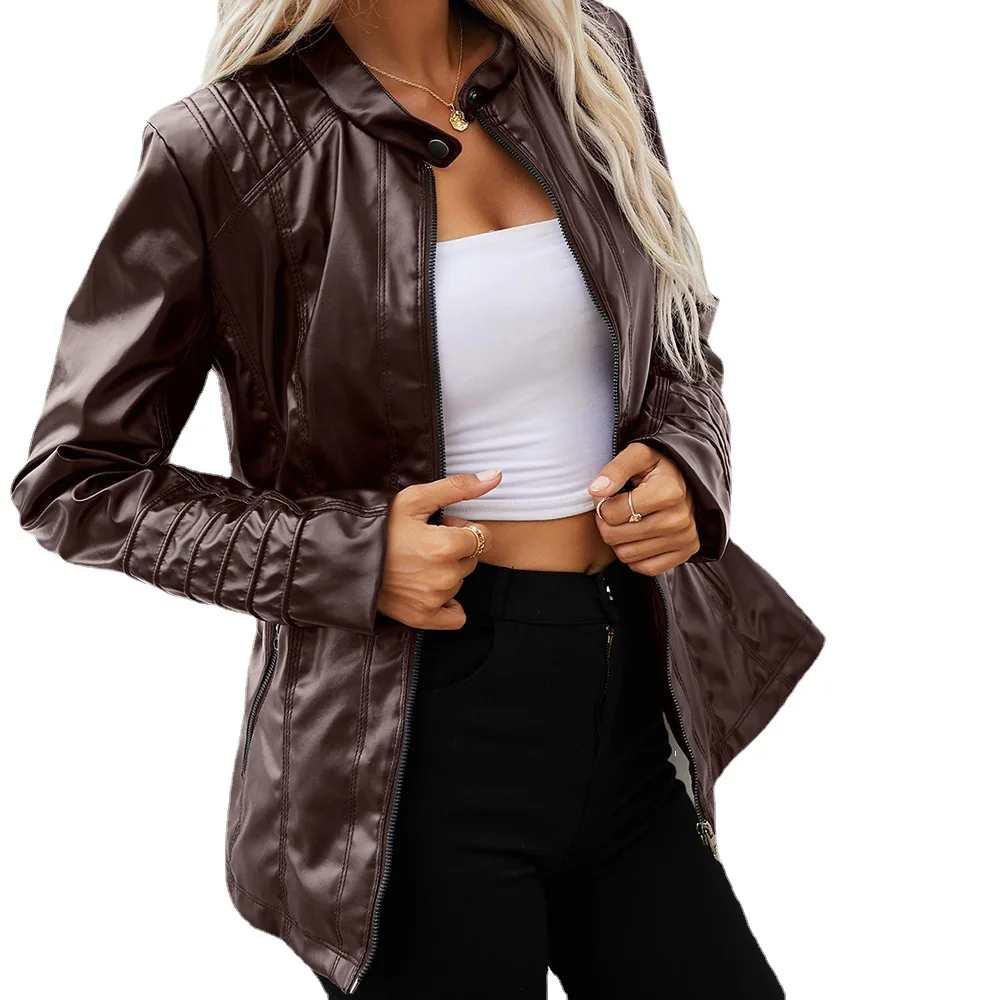 

2021 модная женская новая осенняя повседневная одежда из искусственной кожи, Лидер продаж, однотонная Сексуальная облегающая искусственная ...